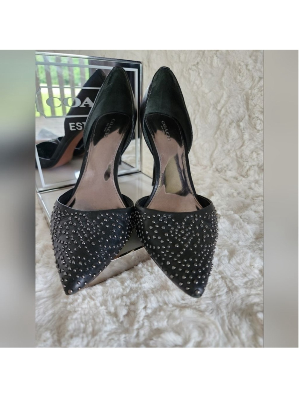 Coach Holmes Studded Leather High Heels Black Sz 8 - Picture 2 of 16